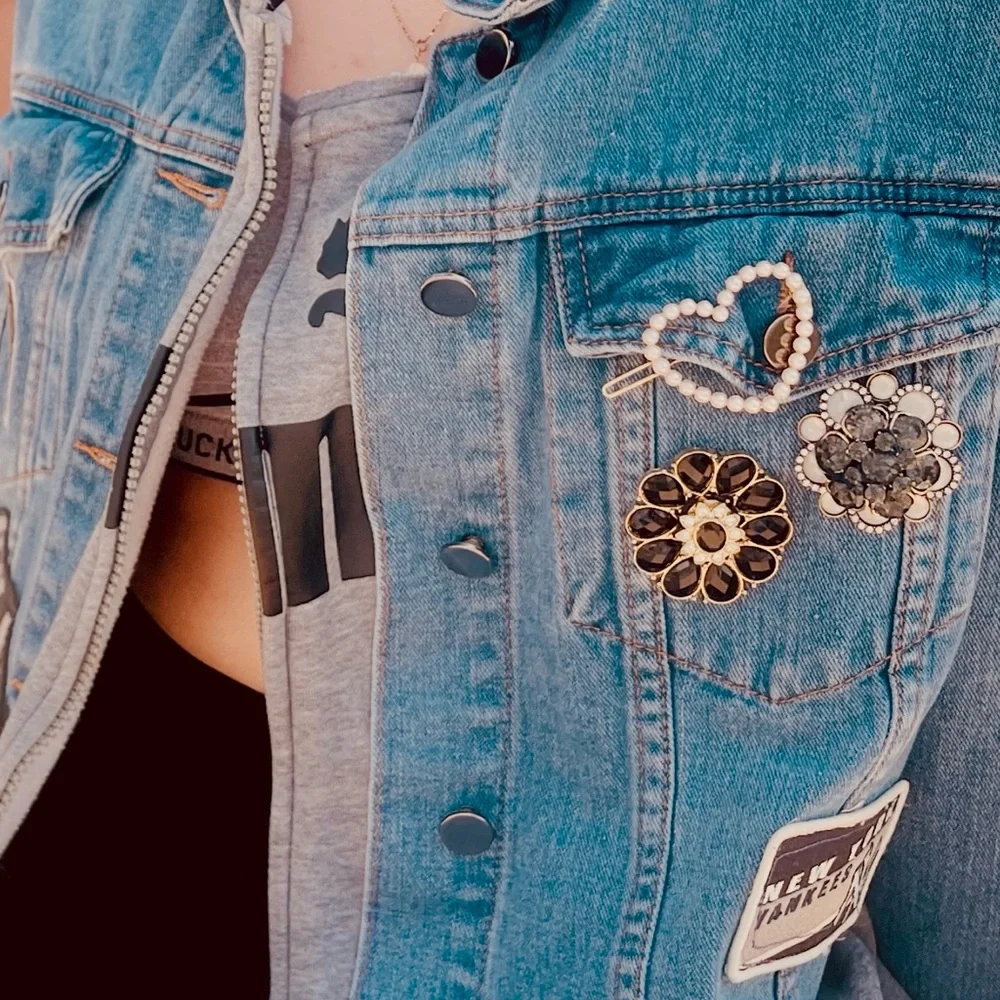 New York Yankees adorned jean jacket w/ vintage flair and attached Puma zip up. - Picture 1 of 16